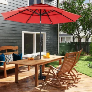 10 FT Solar Patio Umbrella with 32 LED Lights